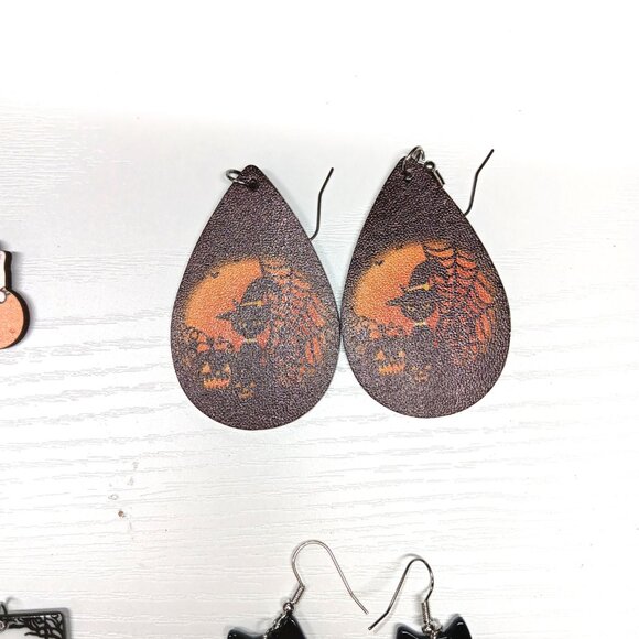 Halloween Earring Lot of 6 Gothic Black Cat Skeleton Pumpkin Ghost Dog Cat Spell - Picture 4 of 8